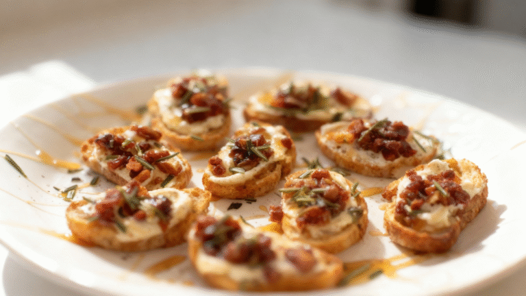 Crispy Pancetta and Date Whipped Ricotta Crostini