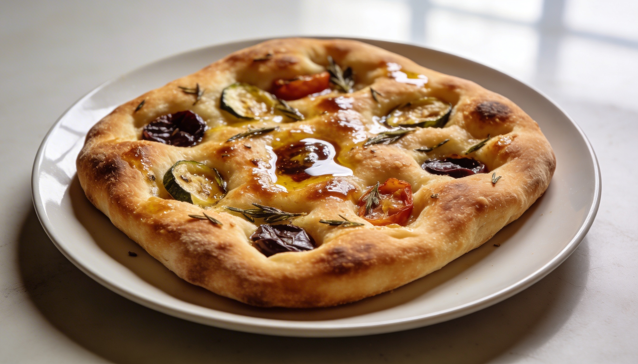 Freshly baked fougasse flatbread on a wooden cutting board, showcasing its characteristic leaf shape and golden-brown crust.