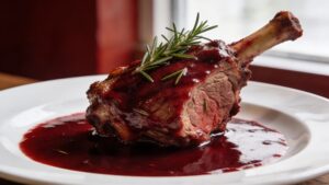 Slow cooker lamb shanks braised in red wine and herbs, falling off the bone