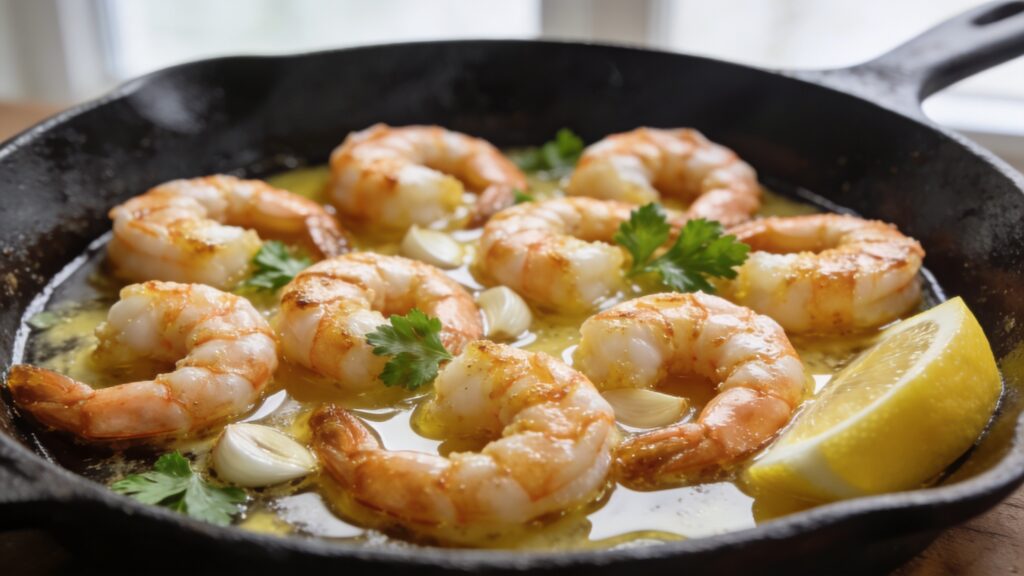 A collection of five delicious shrimp dishes including garlic butter skillet shrimp, classic scampi, coconut shrimp, spicy shrimp tacos, and shrimp fried rice.
