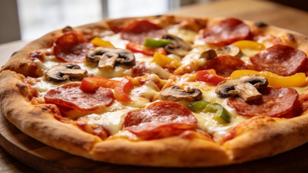 A colorful pizza bar setup with homemade dough, sauces, and toppings for a build-your-own pizza night