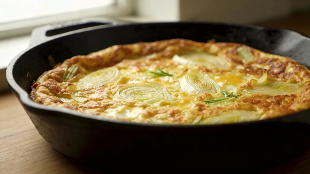 Golden fennel and egg frittata in a skillet, oven-free and ready in 15 minutes