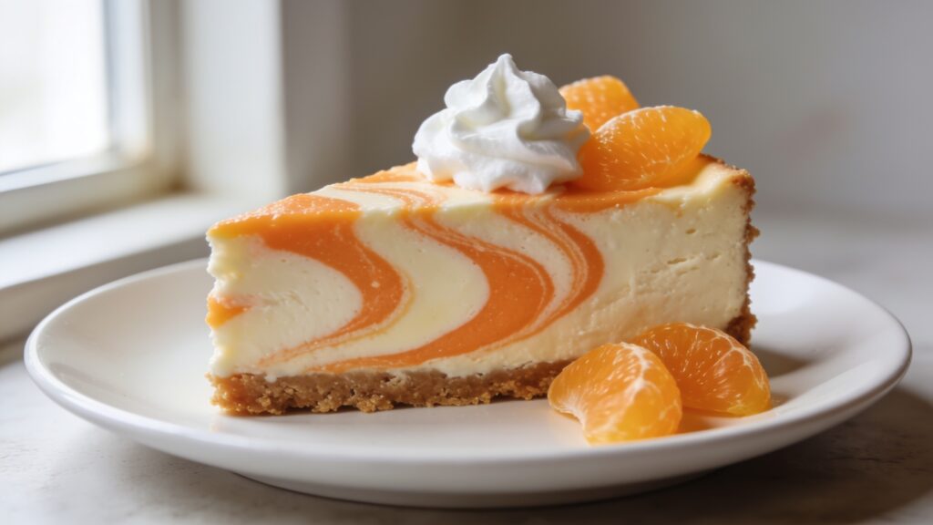 Creamsicle No-Bake Cheesecake with orange and vanilla swirl