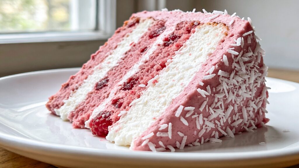 A whole no-sugar raspberry coconut bombe on a white plate, garnished with fresh raspberries and mint leaves.