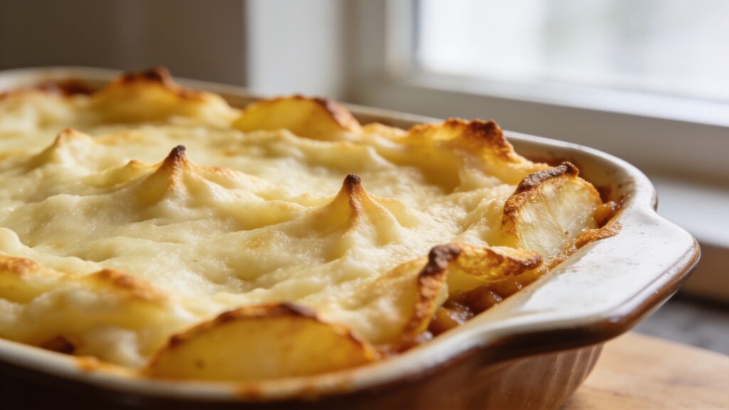 Classic Shepherd's Pie with golden mashed potato topping and rich lamb filling