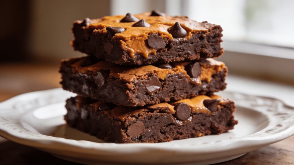 Close-up of fudgy sweet potato brownies on a cooling rack, showing rich chocolate texture