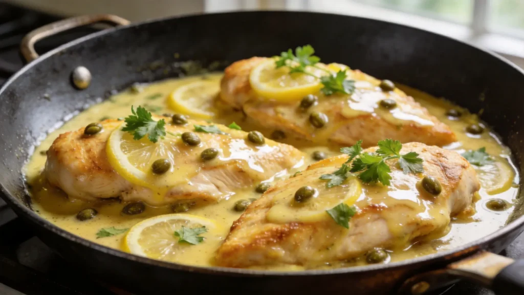 Keto chicken piccata with lemon caper sauce served on a plate