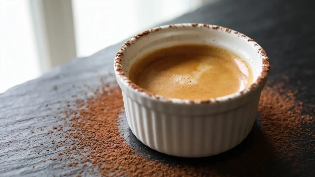 Rich espresso pots de crème in small cups with a smooth surface