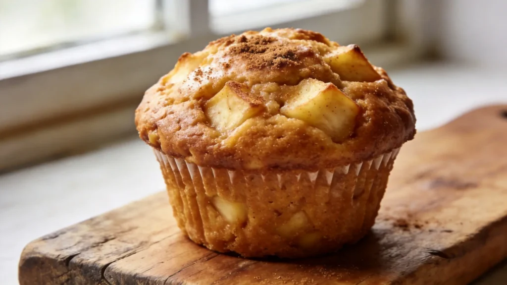 Tender spiced applesauce muffins on a cooling rack