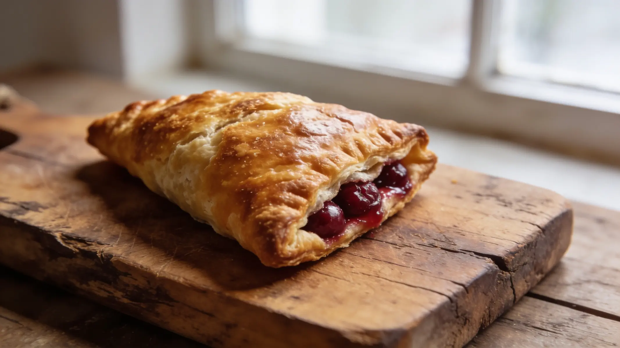 Golden whole wheat cherry turnovers on a baking sheet