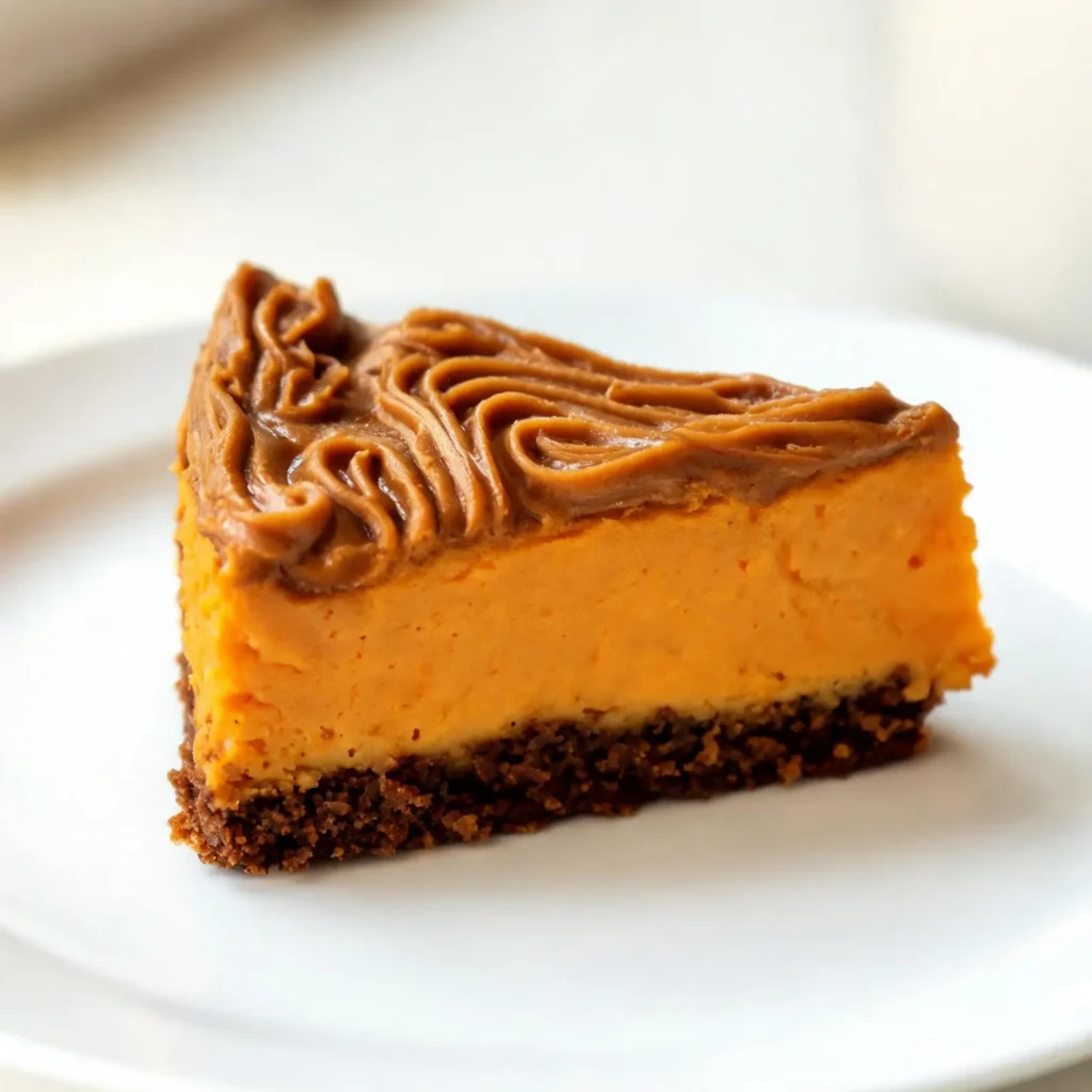 Biscoff pumpkin cheesecake bars drizzled with cookie butter on a serving platter