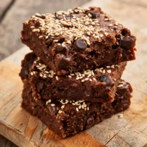 Brown Butter Tahini Chocolate Bars on a serving plate