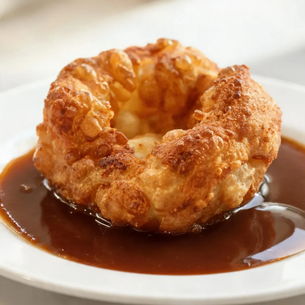 Classic Yorkshire Pudding with Roast Beef Gravy, a golden and puffed pudding served with rich gravy