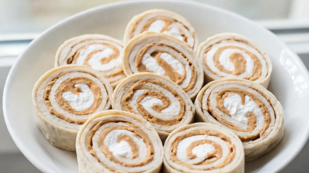 Easy Fluffernutter Roll-Ups on a plate, ready to serve