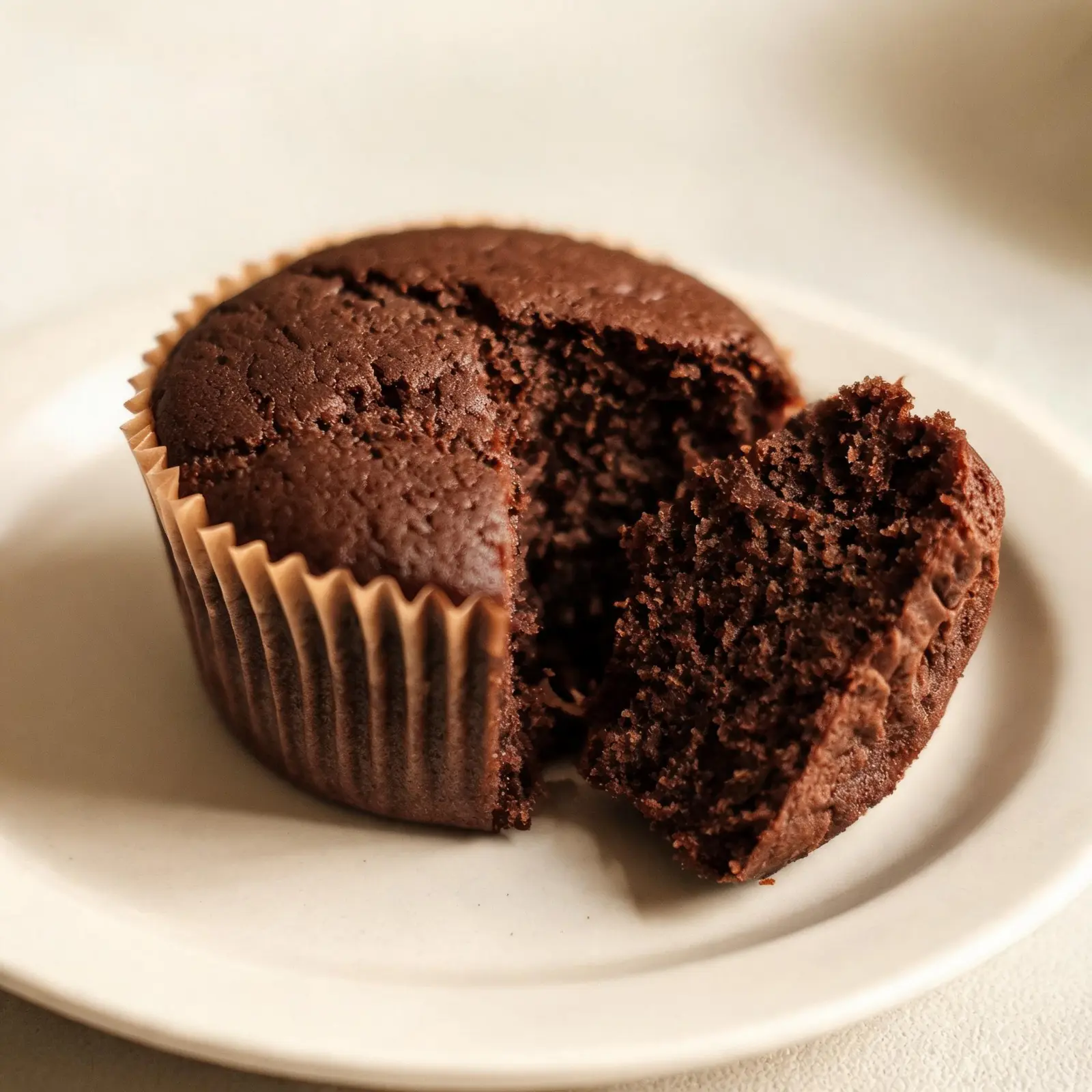 A batch of moist chocolate cupcakes made with Greek yogurt, topped with frosting and sprinkles on a pink plate.
