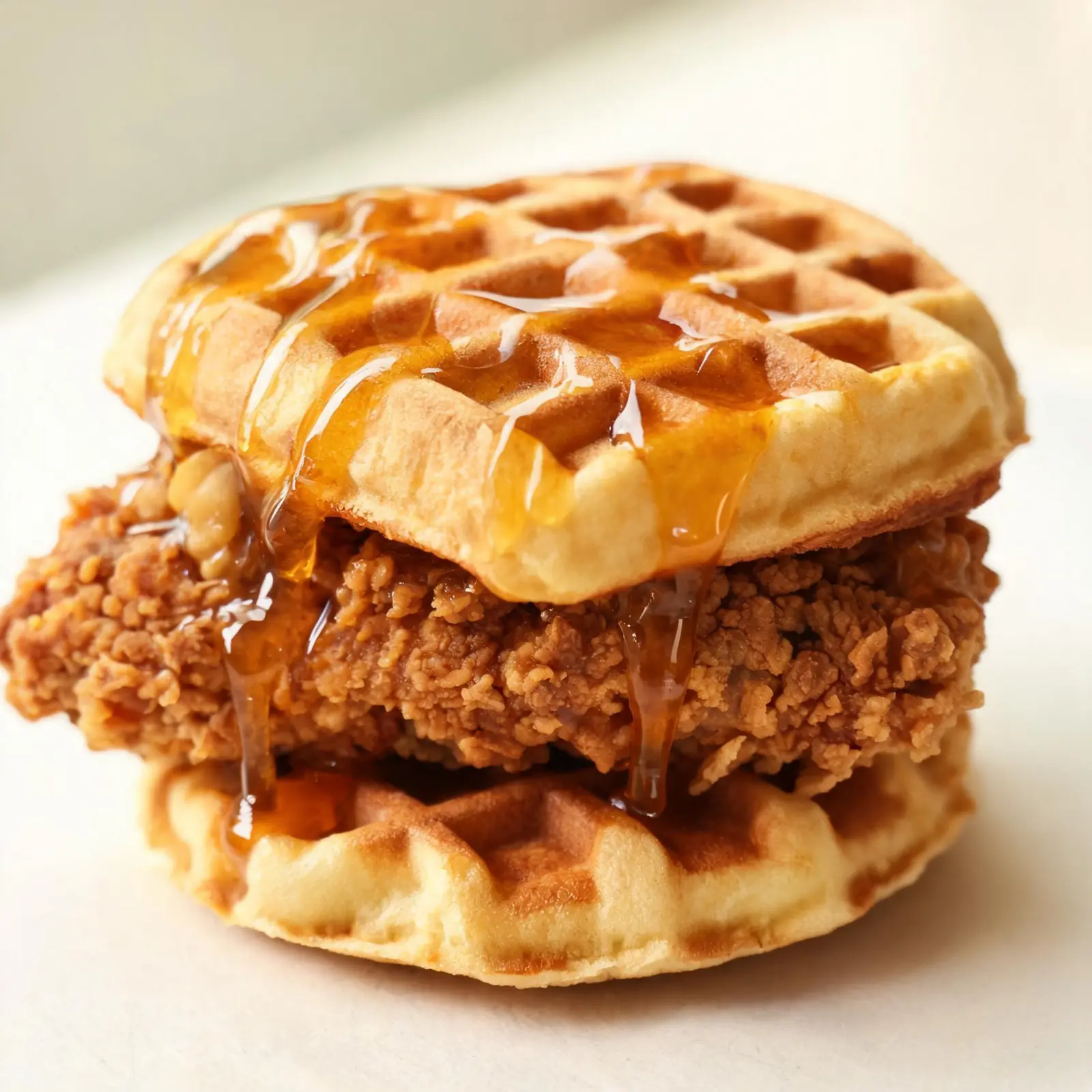 Spicy Hot Honey Chicken and Waffle Sliders on a plate