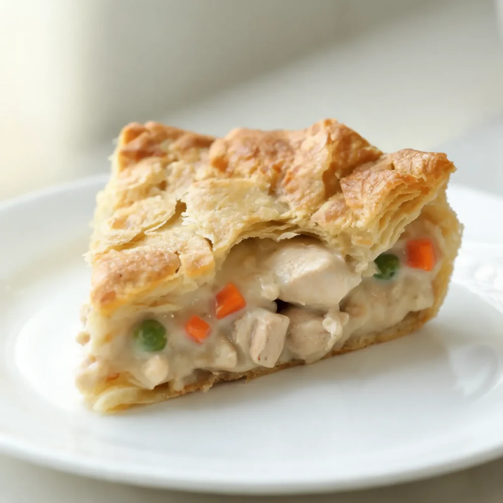 Home Golden, flaky-crusted classic chicken pot pie in a baking dish
