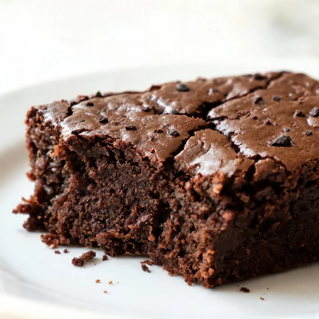Homemade classic fudgy chocolate brownies on a plate